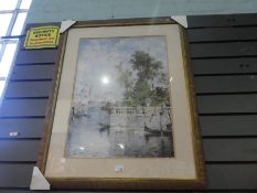 A large framed and glazed print of a lady in Venice