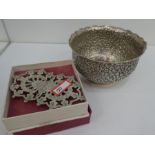 An Indian white metal bowl of floral design, weight approx 6.56ozt, as well as a white metal belt bu