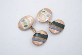 9ct Gold enamel cufflinks 6.4g