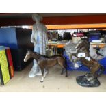 Two Beswick horse figures and 1 male unmarked figure