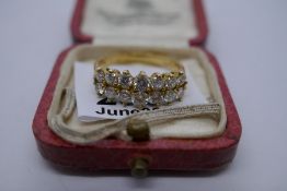 18ct yellow gold double row diamond ring, 14 brilliant cut graduating diamonds, size N, 3.3g in tool