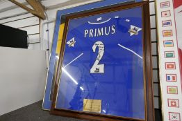 Of football interest, a Portsmouth match worn football shirt by Linvoy Primus vs Southampton 24th Ap