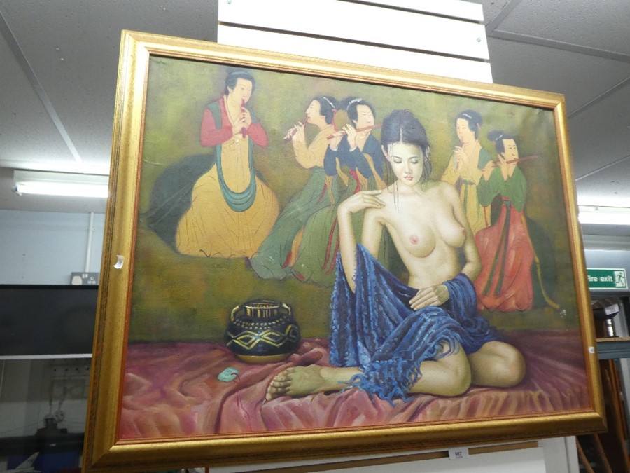 Oil on canvas depicting a nude Japanese woman