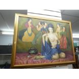 Oil on canvas depicting a nude Japanese woman