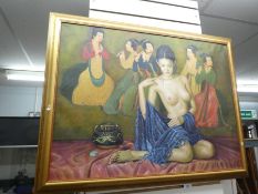 Oil on canvas depicting a nude Japanese woman