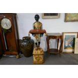 A reproduction Blackamoor figure holding tray on plinth base - height - 142cms