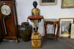 A reproduction Blackamoor figure holding tray on plinth base - height - 142cms