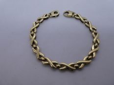 9ct yellow gold 'infinity' design bracelet, marked 375, 20cm, 10.3g approx
