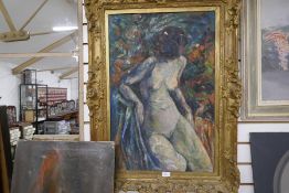 ENGLISH SCHOOL. Female Nude Seated, with foliage beyond, oil on canvas, 32 x 19 1/2 in, a/f ; togeth