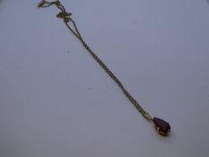 9ct rope twist neck chain, hung with a tear shaped garnet, gross weight 5g approx, marked 375