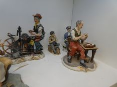 Two Capodimonte figures of Clockmaker and Knife Sharpener, and two other figures