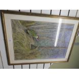 Terence Balm a watercolour of a woodpecker amongst trees 45x64.5cm