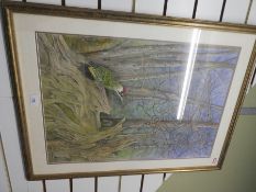 Terence Balm a watercolour of a woodpecker amongst trees 45x64.5cm