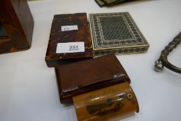 An antique Indian micro mosaic card case, a tortoiseshell case and two other items