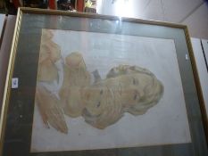 A pencil and watercolour depicting a mother and child in a glazed frame