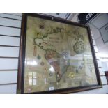 Two reproduction vellum hand painted maps, signed Teresa 1977, framed and glazed