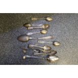 A selection of various silver and possibly white metal spoons AF, different hallmarks, 9.02ozt appro