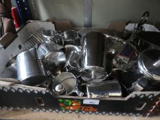A selection of vintage stainless steel tea, coffee and milk jugs, etc