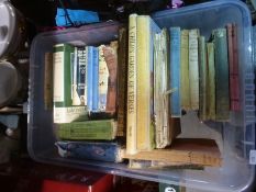 A bag of children's encyclopedias and box of hardback books mainly Enid Blyton