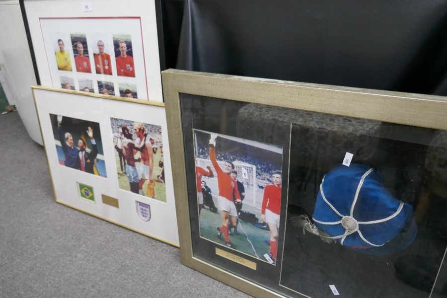 Of football interest, a replica 1966 World Cup cap, signed by Geoff Hurst and Martin Peters and two - Image 2 of 8