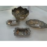 Two small Victorian silver trinket dishes of ornate decoration, decorative pieces, hallmarked Sheffi