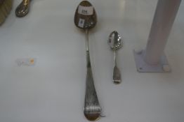 One large Georgian silver serving spoons AF and a smaller Georgian silver spoon late 18th century, 3