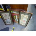 A selection of framed and glazed oriental hand painted flower and bird pictures, etc
