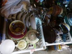 A shelf of china and sundry items to include Homepride Spice men Aynsley cutlery, ornaments, Murano