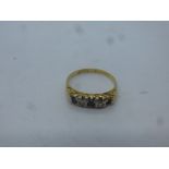 18ct gold Sapphire & diamond chip ring, AF one stone missing, size O,gross approx 2.9g, marks worn