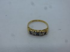 18ct gold Sapphire & diamond chip ring, AF one stone missing, size O,gross approx 2.9g, marks worn