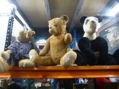 Three vintage teddy bears one of Panda