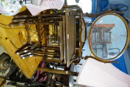 A nest of 3 tables, round occasional table, 2 tier small hall table, dressing mirror