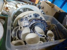 Four boxes of chinaware to include blue and white Royal Worcester, Royal Winton Wedgwood, etc