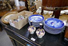 A mixed lot, to include paperweights, Royal Copenhagen Christmas plates, a pair of vases and sundry