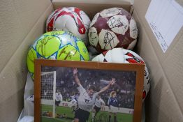 Two Champion's League final footballs bearing signatures, England signed football and other items