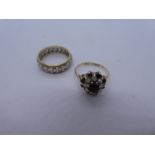 Two 9ct yellow gold dress rings, one a pearl and garnet cluster ring and the other a ...... set eter