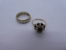 Two 9ct yellow gold dress rings, one a pearl and garnet cluster ring and the other a ...... set eter