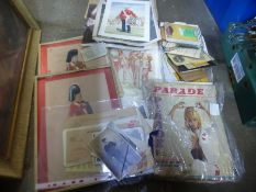 A vintage case containing mixed ephemera to include parade magazines, vintage photos, etc