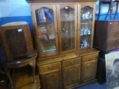 Pine dresser with 3 glazed doors above 3 drawer and 3 cupboards