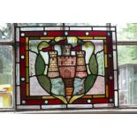 2 Vintage stained glass panels with crests