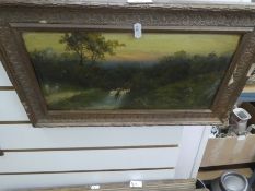 Three framed oil on board pictures depicting mostly landscapes