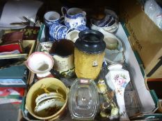 Two boxes of mixed ceramic and glass to include Royal Doulton, Toby jugs, vases, etc