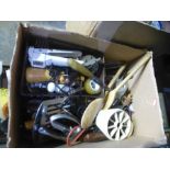 A small box of cutlery and other kitchen items