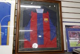 Of football interest, a Barcelona signed football shirt, including signatures of Ronaldinho and Deco