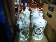 Six x French porcelain cannisters depicting birds and fish