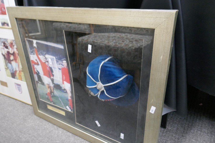 Of football interest, a replica 1966 World Cup cap, signed by Geoff Hurst and Martin Peters and two
