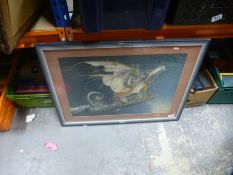 A large framed and glazed picture of Dragon and signed Dave ROWE