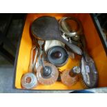 A small box of various silver mounted items to include brush sets, etc