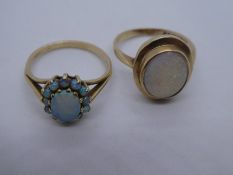 Two 9ct yellow gold dress rings, each set with opals, both marked 375, sizes Q/R, 6.2g approx