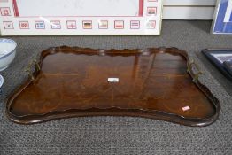 An Edwardian mahogany inlaid 2 handled tray, having concave sides, 66cm